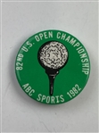 (2) Larry Nelson Signed 1983 US Open Badges w/1982 US Open ABC Badge from 'Duel in the Sun' JSA ALOA