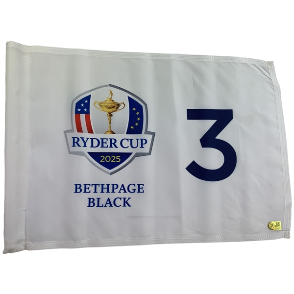 2025 Ryder Cup at Bethpage Black Tournament Flown Hole #3 Flag w/Hologram