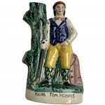 Staffordshire-Style Hand-Painted Ceramic Young Tom Morris Golfing Spill Vase