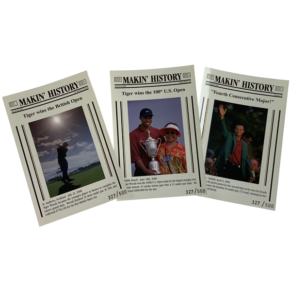 A Trio of Limited Edition Tiger Woods Makin History Commemorative Postcards