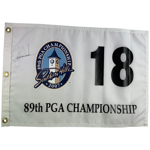 Tiger Woods Signed 2007 PGA Championship at Southern Hills Flag (13th Major) JSA #ZZ67694