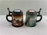 A Pair of Early 1900's O'Hara Dial Co. Collegiate Golf Theme Lidded Steins