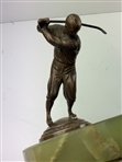 1930 Sheaffer Fountain Pen Art Deco Executive Desk Set with Bronze Golfer Figure on  Green Onyx Base