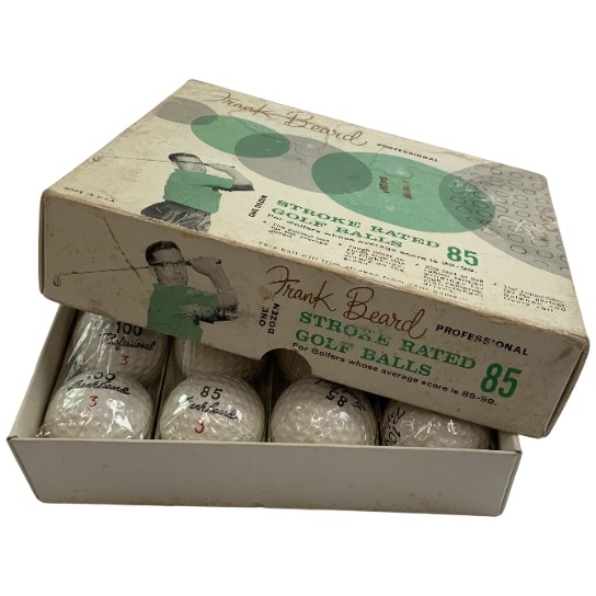 A Dozen Vintage Frank Beard Professional Stroke Rated 85 Golf Balls in Original Box
