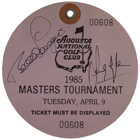 Champion Bernhard Langer & Sandy Lyle Signed 1985 Masters Tournament Practice Round Ticket JSA ALOA