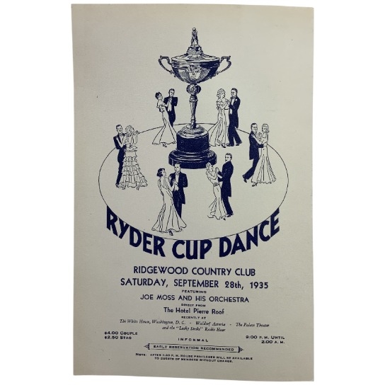 1935 Ryder Cup Dance Promotional Flyer Ridgewood Country Club - Rare