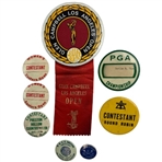 A Collection of Vintage Golf Tournament Contestant Pins and Memorabilia