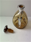 Stunning 1920's Amber Glass Pinched Side Rye Decanter with Silver Overlay Golfing Motif