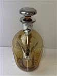 Stunning 1920's Amber Glass Pinched Side Rye Decanter with Silver Overlay Golfing Motif
