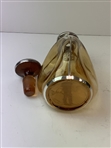 Stunning 1920's Amber Glass Pinched Side Rye Decanter with Silver Overlay Golfing Motif