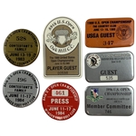 A Collection of Seven Vintage United States Open Championship Golf Tournament Credentials and Pins