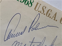Big 3 Jack, Arnie, Player & Others Signed 1968 US Open at Oak Hill Pairing Sheet w/ Ticket JSA ALOA