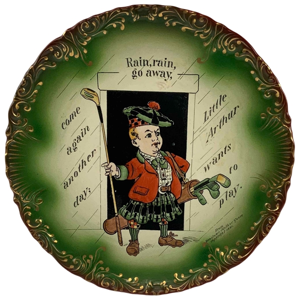 c.1901 Haynes W.W. Denslow Ceramic Golfing Nursery Rhyme Plate - 13"!