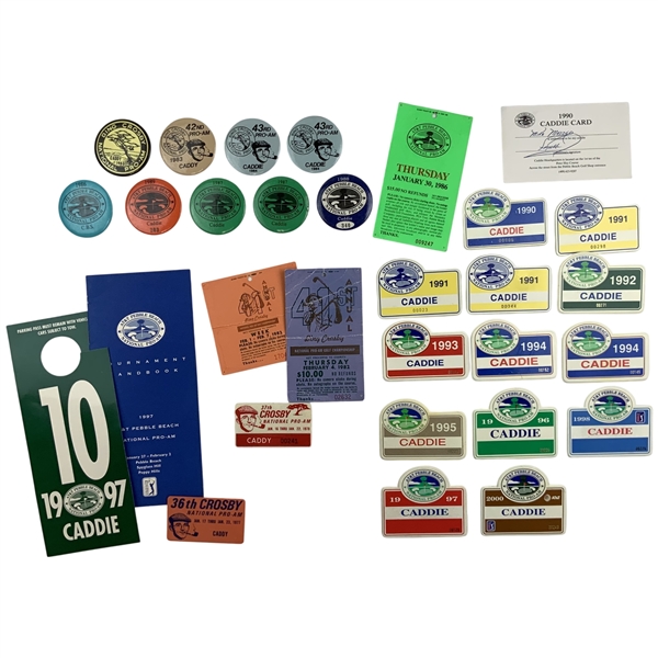 A Collection of Approximately 28 Pieces of Vintage Bing Crosby and AT&T Pebble Beach National Pro-Am Golf Caddie Memorabilia