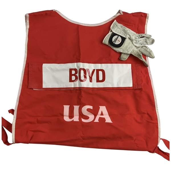 1990 PGA Cup Matches USA Team Caddie Bib and Worn Titleist Golf Glove Attributed to Bob Boyd