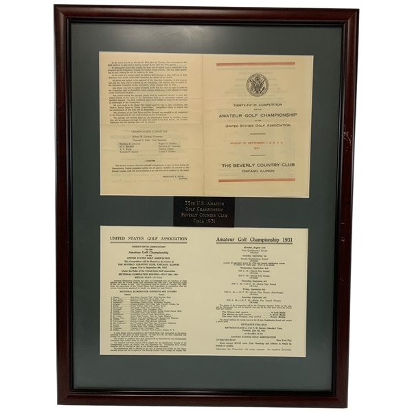 1931 US Amateur at Beverly CC Pairing Pamphlet Program - Framed