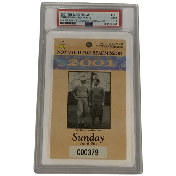 2001 Masters Tournament Sunday Full Grounds Pass PSA GOOD 2 Tiger Woods Tiger Slam Victory