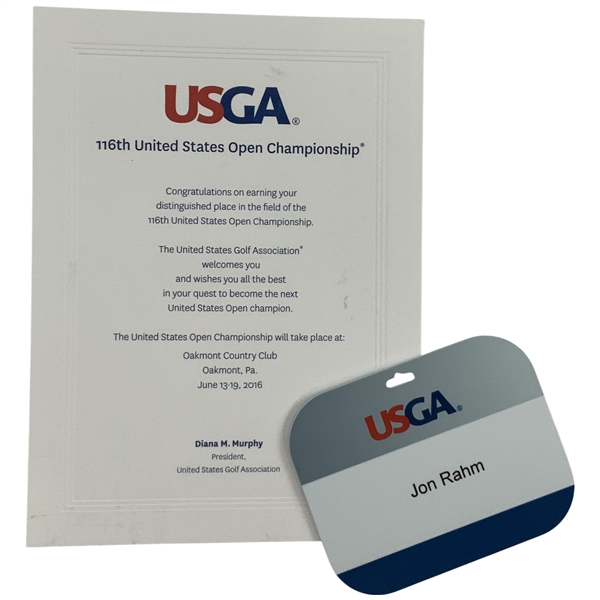 Jon Rahms 2016 US Open at Oakmont Player Invitation and Bag Tag - Low Amateur