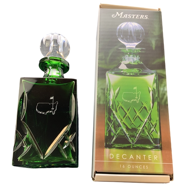 Augusta National Golf Club Masters Tournament Emerald Green Glass Decanter with Original Packaging