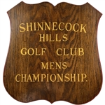 Vintage Shinnecock Hills Golf Club Mens Championship Hand-Painted Wooden Shield Plaque