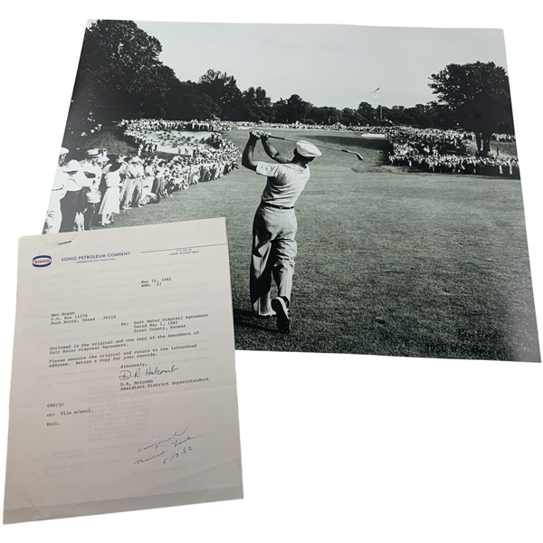 Ben Hogan Signed 1982 Sohio Petroleum Legal Document and 1950 U.S. Open at Merion 16x20 Photograph JSA ALOA