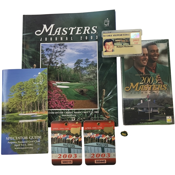 A Collection of 2003 Masters Tournament Memorabilia Including Two Badges Journal and Media