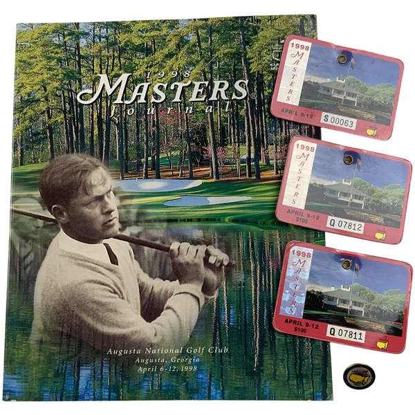 A Collection of 1998 Masters Tournament Memorabilia Including Journal and Badges