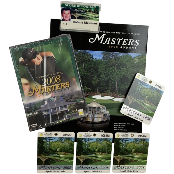 A Collection of 2008 Masters Tournament Memorabilia Including Journal, DVD, Badges, and Credential