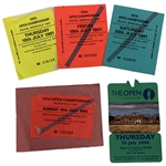 A Collection of Five The Open Championship Admission Tickets and Passes, 1991-2006 w/ Tiger Win