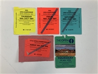 A Collection of Five The Open Championship Admission Tickets and Passes, 1991-2006 w/ Tiger Win