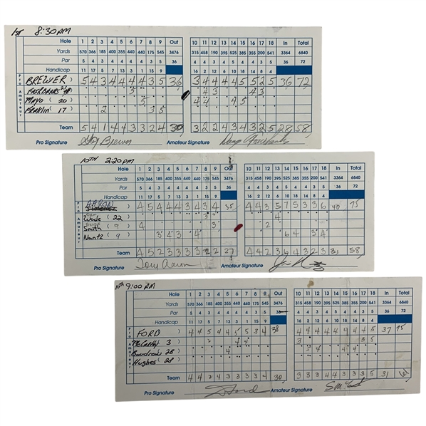 Gay Brewer, Doug Ford, Tommy Aaron & 3 Others Signed Ameritech Senior Open Pro-Am Scorecards 