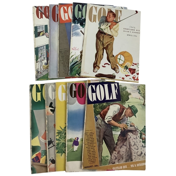 Collection of Ten Vintage GOLF Magazines Edited by Grantland Rice and William D. Richardson circa 1939-1940