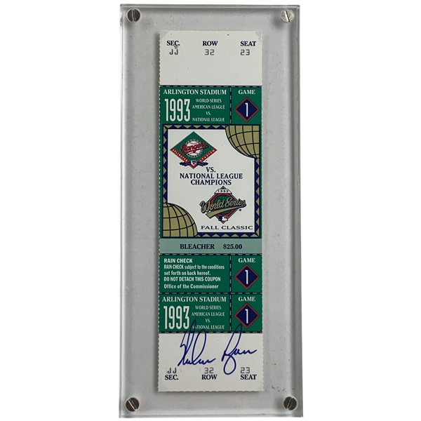 Nolan Ryan Signed 1993 (Final Season)Texas Rangers Phantom World Series Full Ticket Numbered 231/500 JSA ALOA