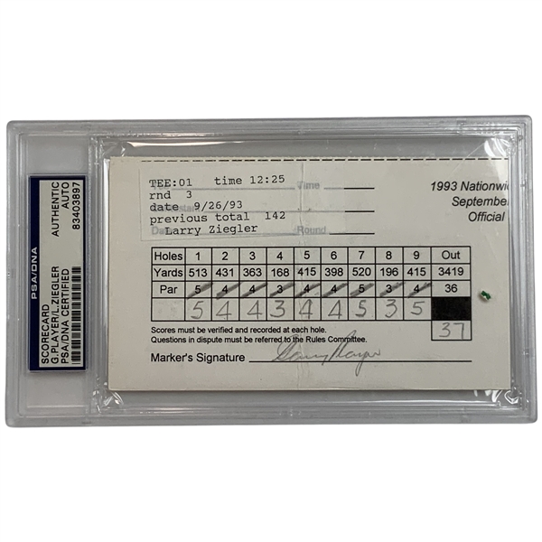 1993 Nationwide Championship Signed Golf Scorecard Gary Player and Larry Ziegler PSA DNA Certified