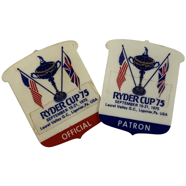 A Pair of 1975 Ryder Cup Laurel Valley Golf Club Official and Patron Pinback Badges