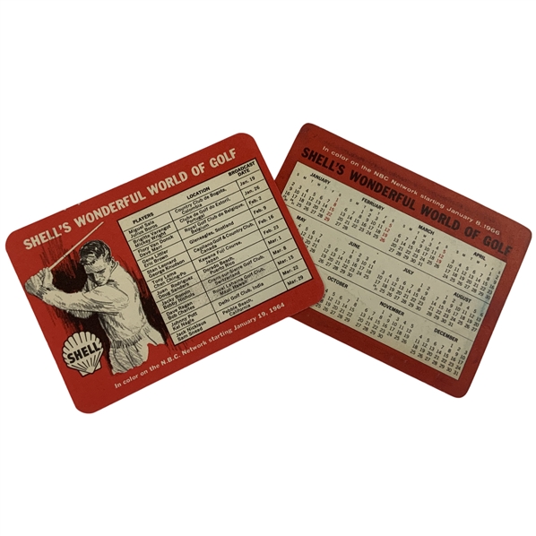 A Pair of Shells Wonderful World of Golf Pocket Calendar and Schedule Cards, 1964 and 1966