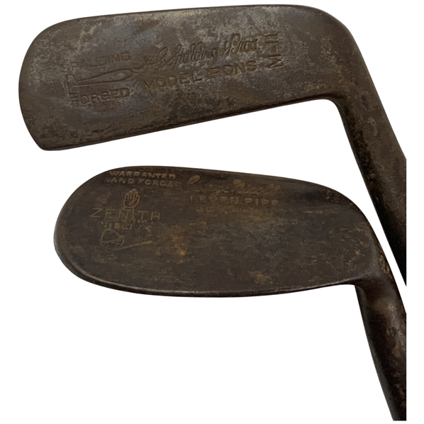 Two Vintage Hickory-Shafted Golf Clubs Including a Spalding Mid-Iron and a George Nicoll Zenith Niblick