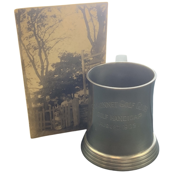 (2) Sakonnet Golf Club Items Including a 1909 Reed and Barton Pewter Trophy Mug and Vintage Photograph
