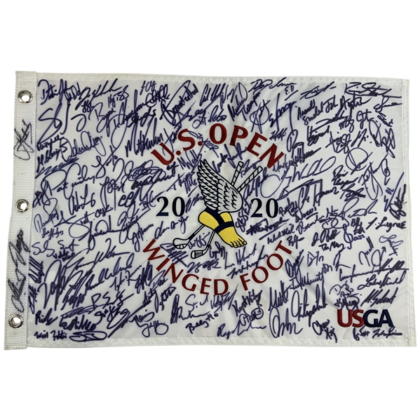 Tiger Woods & Field Signed 2020 US Open at Winged Foot Golf Pin Flag From Covid Year JSA ALOA
