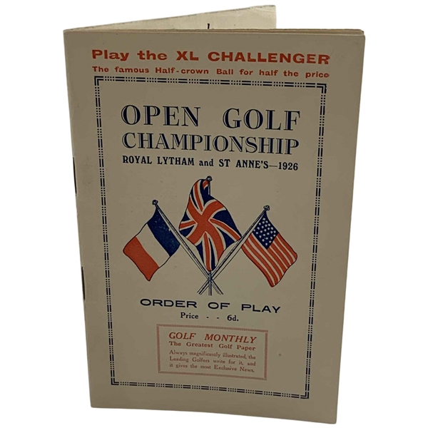 1926 Open Golf Championship Program Royal Lytham & St Annes - Bobby Jones 1st Open Win - Very Rare!