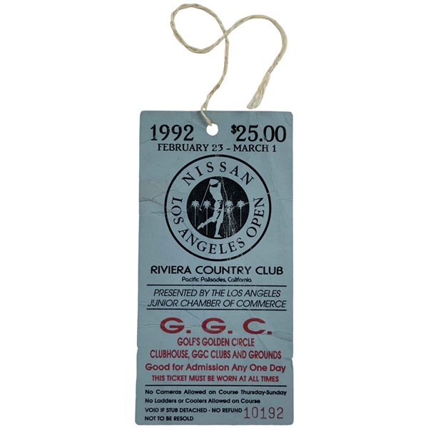 Tiger Woods First PGA Tournament 1992 Nissan LA Open Full Debut Ticket #10192