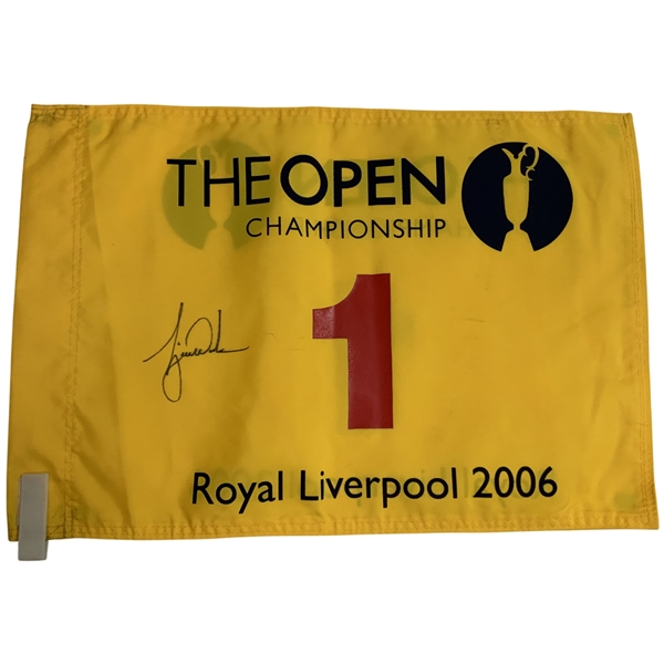 Tiger Woods Signed 2006 Open Championship at Royal Liverpool Tournament Flown Used Hole 1 Flag JSA #YY48961