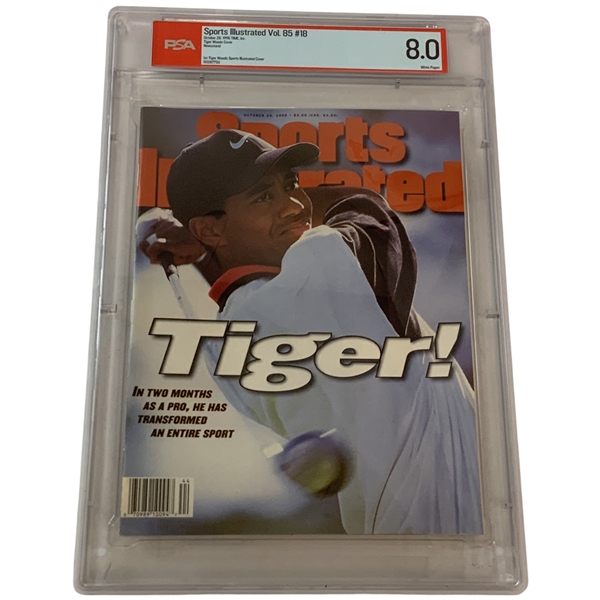 Tiger Woods 1996 Sports Illustrated PSA 8.0 Newsstand Edition - First Cover!
