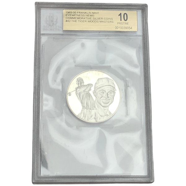 US 1997 Franklin Mint Tiger Woods Masters Sterling .925 Silver Medal #42 BGS 10
