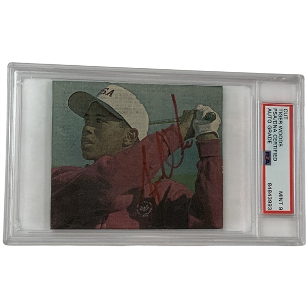 Tiger Woods Time-Period Signed Stanford Amateur Newspaper Image w/ PSA Auto Grade Mint 9