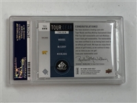 2014 SP Game Used Tour Gear Trios Blue Tiger Woods, Rory McIlroy (RC) & Jack Nicklaus Ltd SSP #09/10 Card PSA 8