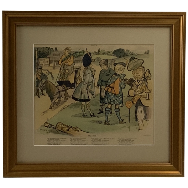 Framed Puck Magazine Golf Cartoon Lithograph Hazards by F. M. Howarth