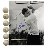 Ray Floyd Signed 1969 PGA Championship Photograph, Commemorative Parker Yardage Pen, and Vintage Signature Golf Balls JSA ALOA