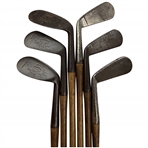 Set of 6 Tom Stewart St. Andrews Hickory Shafted Antique Golf Irons