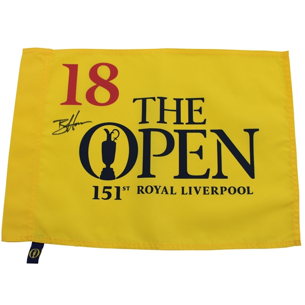 Brian Harman Signed 2023 The Open Championship at Royal Liverpool Yellow Screen Flag JSA ALOA